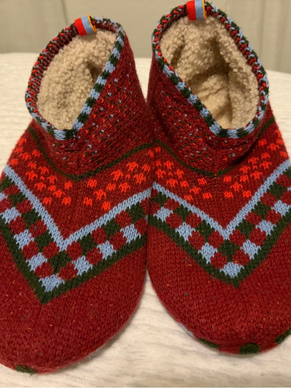 Bombas Cozy Red Knit Kids Slipper Boots with Sherpa Lining size Large